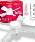 Two In One Socket Breeze Light 5 Speed Deluxe LED Ceiling Fan With Light And Remote Control For Bedroom Kitchen Living Room 1000 Lumens 5000 Kelvin As Seen On TV