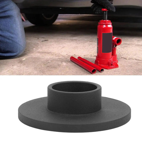 Heavy Duty Bottle Jack Pad Lift Pad 6 Ton 4 Inch Base Spreads Load With Expanded Contact Area on concrete in garage