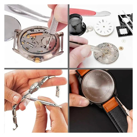 Pro Grade Watch Repair Tool Kit 149Pcs With Link Pin Remover Shell Opener and Spring Bar Tools in use for watch maintenance