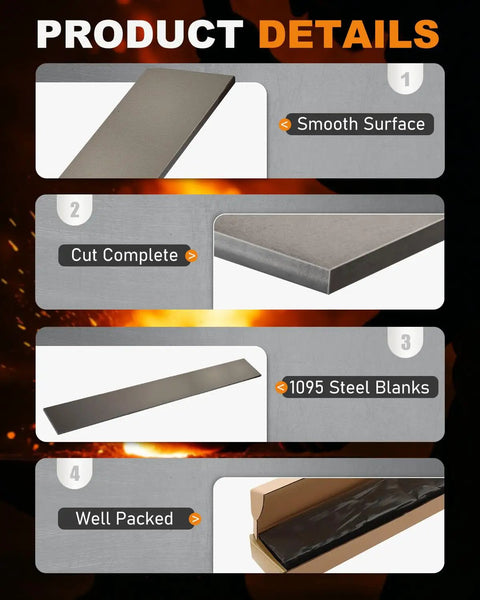 1095 High Carbon Steel Knife Making Flat Bar 12 By 1.5 By 0.12 Inch Annealed Pack Of 5 showing smooth surface and packaging