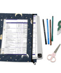 Constellation Navy Coupon Organizer With Zipper for School Supplies Shop Without Shuffling Clip Into 3 Ring Binders, with pens.