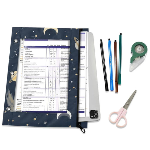 Constellation Navy Coupon Organizer With Zipper for School Supplies Shop Without Shuffling Clip Into 3 Ring Binders, with pens.