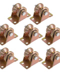 Eight Pack 1.2 Inch V Groove Gate Casters With Brackets For Inverted Tracks, 661 Lb Capacity Per Wheel, Heavy Duty Sliding Gate Wheels For Garage Doors And Industrial Equipment, Galvanized Steel Caster Wheel System - close-up of eight heavy-duty casters with brackets.
