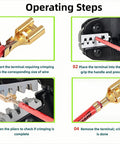 Ratchet Crimp Tool With Terminal Removal Kit And Pin Extraction Set For Automotive And Electronics, 45 Steel, operating steps