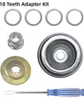10 Inch 80T Carbide Tip Brush Cutter Blade With Adapter Kit For Stihl Husqvarna Ryobi Weed Eater Fits Most 1 Inch Arbor Trimmers Beast Pro Grade Circular Saw Style Blade Pack Of 2 Heavy Duty Garden Tool Upgrade showing adapter kit with rings, nut, and screwdriver