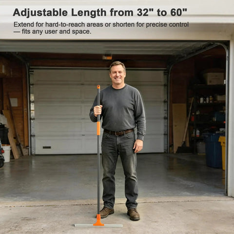 Man holding Silicone Floor Squeegee For Shower Glass Tiles Garage Floors And Windows No Streaks Flexible Wiper Pet