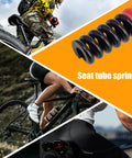Cyclists using Universal Seatpost Spring for smoother city ride, fits SR Suntour NCX, reduces bumps and fatigue, one pack