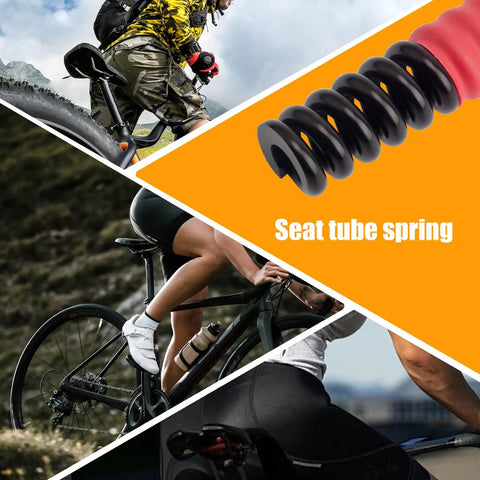 Cyclists using Universal Seatpost Spring for smoother city ride, fits SR Suntour NCX, reduces bumps and fatigue, one pack