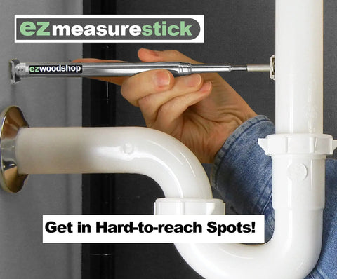 Using Extendable Measuring Stick Tool For Woodworking And Remodeling With Pinch Action 47 Inch Reach in tight plumbing space