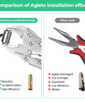 Comparison showing Aglet Crimping Tool For Shoelaces Metal Lace Tips Replacement Kit versus other pliers' efficiency.