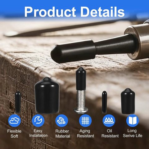 Close-up of 200 Piece Round Rubber End Caps Set For Bolts And Screws And Metal Tubing Durable Flexible Thread Protectors