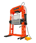 Heavy Duty Industrial Hydraulic Shop Press Delivering 100 Ton Pressing Force And Twin Cylinder Muscle For Quick Gear Bearing Swaps Metal Stamping Jobs Built Like A Boss Workhorse with stainless steel frame and mesh guard.
