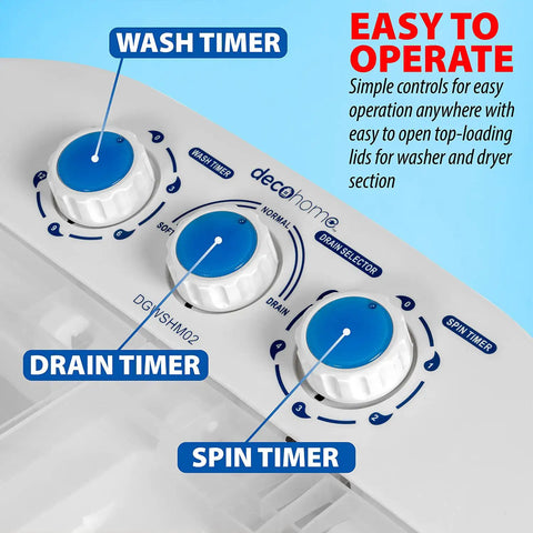 Control panel of Portable Twin Tub Washing Machine With 13 Lb Capacity, Space Saver For Dorms, Apartments, And RVs, Easy Agitation Wash Cycles, Built In Gravity Drain, Uses Less Soap And Water, Quick Spin Dry