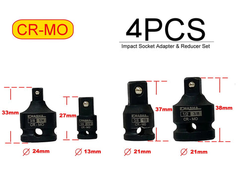 Badass Four Piece Impact Socket Adapter Reducer Set Lets You Convert Between Quarter Three Eighth And Half Inch Drives With Super Tough Drop Forged Chrome Moly Steel Built For Heavy Duty Use