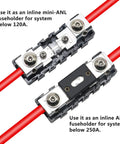 Built Tough Modular Inline Fuse Block Kit Featuring ANL To Mini ANL Holders For 1 0 2 4 Gauge Wires, dual holders for power systems.