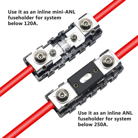 Built Tough Modular Inline Fuse Block Kit Featuring ANL To Mini ANL Holders For 1 0 2 4 Gauge Wires, dual holders for power systems.