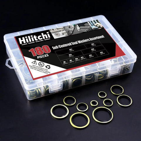 Heavy Duty Dowty Bonded Seal Washer Set For Metric M6 To M24 180-Piece Oil Seal Washer Assortment Kit displayed in case