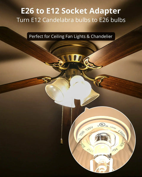 E26 To E12 Light Socket Adapter 6 Pack Converts E26 And E27 Fixtures To E12 Bulbs Ideal For LED And CFL Safe UL Listed 75W Max