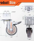 3 Inch Heavy Duty L Shape Side Mount Caster Wheels With Brake 4 Pack Ball Bearing Swivel Furniture Casters with dimensions