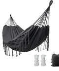 Boho Macrame Hammock With Elegant Tassels For Patio And Yard Cozy And Chill For Indoor Or Outdoor Use 450 Pound Capacity Includes Tie Ropes And Drawstring Bag Dark Grey