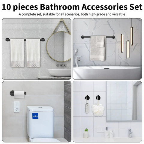 Matte Black 10 Piece Bathroom Hardware Set With 24 Inch Towel Bar 18 Inch Towel Rack Robe Hook And Toilet Paper Holder For Wall Mounted