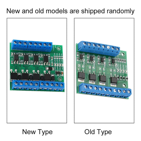 Image of new and old models of 4 Channel MOSFET PWM Driver Module 3-20V To 3.7-27VDC 10A PLC Amplifier For Motor Speed Control And LED Brightness.