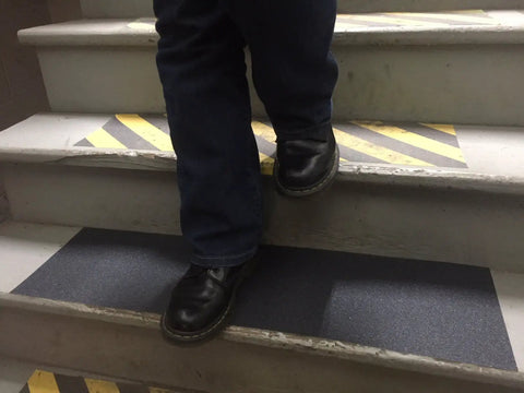 No Slip Grip Tape Roll 12 Inch Wide Self Adhesive Traction Tape With Silicon Carbide Grit on indoor stair step