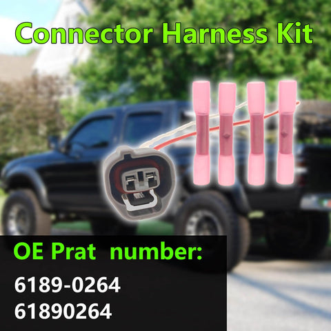 Toyota Tacoma Side Marker Light Connector 2 Way Harness Pigtail Replacement 6189-0264 61890264 displayed on a truck background