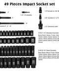 Beefy 49 Piece One Half Inch Drive Impact Socket Set With Deep And Shallow Sockets Metric 8mm To 32mm CRV Steel displayed