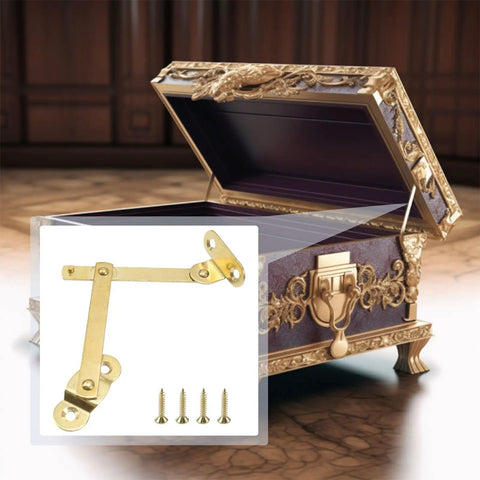 Antique Brass Lid Stay Hinges Left Side Only 2 Pack Gold Finish for jewelry boxes and cabinets with screws included