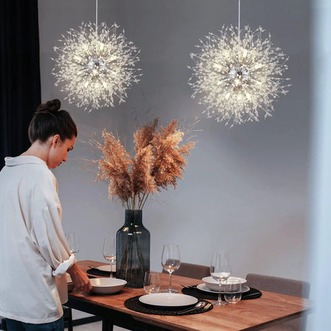 Dope Crystal Firework Chandelier With 12 Lights Dandelion Style Semi Flush Mount Ceiling Light in dining room
