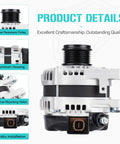 Front view of 3.5L Alternator Direct Fit For Venza Highlander Avalon Rx350 Es350 2005-2018 2008-2013 2007-2015 2009-2015 OE Grade Replacement With Solid Output And Easy Install 27060 0P151 84 11137N showcasing aluminum housing and pulley details.