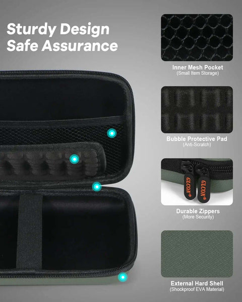 Inside view of Dope Large Army Green Hard Shell Electronic Organizer Case Portable Travel Gear Bag with inner mesh pocket and bubble pad.