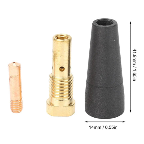 Gasless Flux Core Nozzle Tips Kit For Mig Welders, 15 Piece Set with copper tip, brass diffuser, and nozzle shown