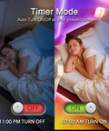 100 Ft Bluetooth LED Strip Lights With Music Sync And Color Changing 5050 RGB Tape Lighting in bedroom showing timer mode