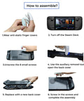 Guide for assembling Premium Beefed Up Replacement Back Plate Shell Cover for Steam Deck with cooling vent.