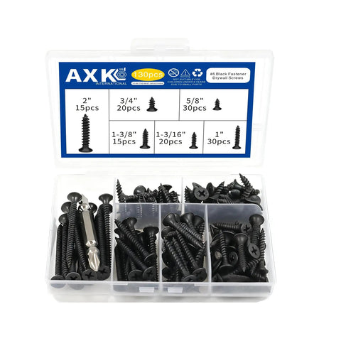 Rock Solid Number Six Fine Thread Drywall Screws Assortment With Phillips Bugle Heads For Sheet Rock And Wood Fixes Heavy Duty Rustproof Carbon Steel DIY Hardware Kit in a clear organizer box with various screw lengths.
