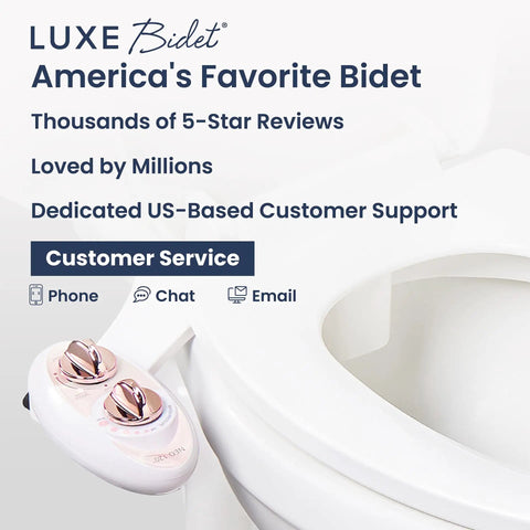 Non Electric Bidet Attachment With Self Cleaning, Single Nozzle, Rose Gold, Toilet Seat Upgrade showing customer service features