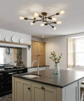 Black Semi Flush Mount Ceiling Light Fixture With 9 Lights in modern kitchen setting