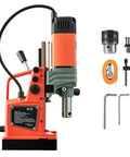 Heavy Hitter 1400W Magnetic Drill Press with variable speed adjustments and accessory set for hard steel boring.