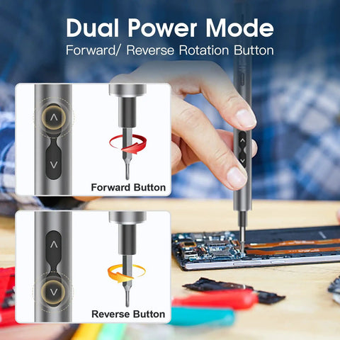 Mini Electric Screwdriver Set 120 In 1 Portable Cordless Power Kit With 100 Precision Bits And Led Light in use on circuit board