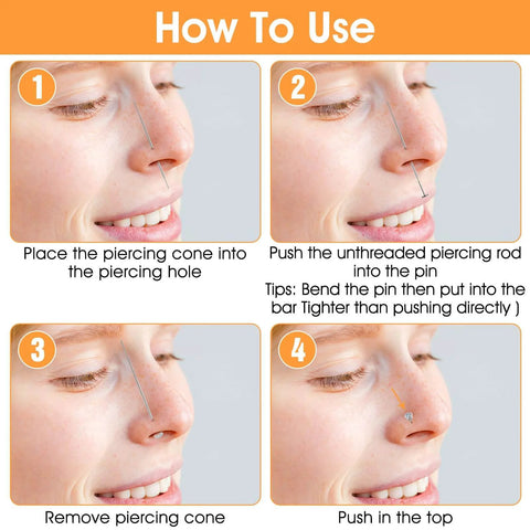 Step-by-step guide on using the Six Pack 20G Piercing Taper Insertion Tool Set For Flat Back Earrings on nose piercing