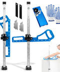 Foldable Drywall Cutter With Built In Scraper And Blades Pro Grade Adjustable Width From One To Sixty Centimeters Fits One Quarter To Five Eighths Inch Gypsum Boards Dual Scale Inches And Centimeters Edge Band And Gloves For Easy Renovations in blue with blades and gloves