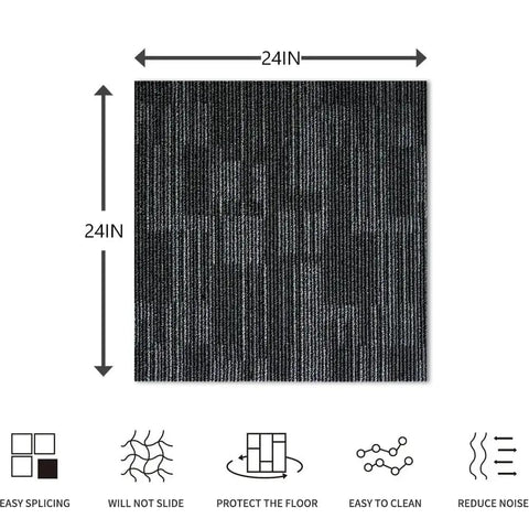Heavy Duty Commercial Carpet Tiles 24 By 24 Inches Grippy Non Slip Square Floor Tiles For Office Home Gym Garage And Living Spaces 72 Sq Ft Includes 18 Pieces And FlexLok Tabs Gray Thick And Warp Resistant Polypropylene Construction With Asphalt Bottom