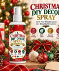 Christmas DIY Decor Spray Paint bottle in front of decorated ornaments, perfect for crafting holiday decorations.