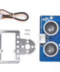 Ultrasonic Sensor Module For Robots 3.3V To 5V Grove Plug And Play 400 Cm Range 1 Cm Accuracy Low 15mA Draw Industrial Bot Part For TETRIX FTC FRC FIRST WRO And Other World Bots, blue sensor board with cable and metal bracket