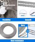Heavy Duty Stainless Steel Aircraft Cable Wire Rope One Eighth Inch For Outdoor Lights And Sun Shade Tent Installations