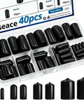 40 Piece Rubber End Cap Set In Black Vinyl Four Sizes 0.125 Inch 0.25 Inch 0.375 Inch And 0.5 Inch Round Tip Caps For Bolts And Screws