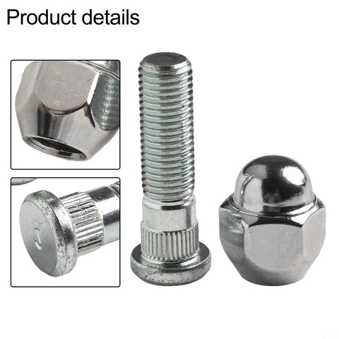 Premium Wheel Lug Stud Kit M12x1.5 For Hyundai Sonata Elantra Santa Fe And Kia Optima Sorento With Solid Steel Replace Bolts 28mm Hex 21mm, chrome lug studs shown close up