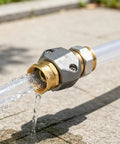 Heavy Duty Garden Hose Repair Kit With 5/8 and 3/4 Inch Brass Connectors Swivel Attachment Stainless Steel Clamp To Fix Leaks Fast And Get Your Outdoor Watering Setup Back On Track For A Cool Summer, brass hose splice with water flowing